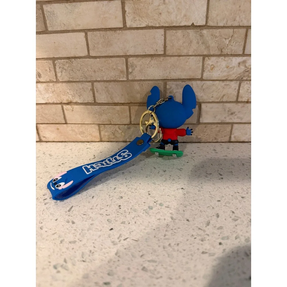 Disney Stitch Skateboard Figure Keychain with Blue Wrist Strap